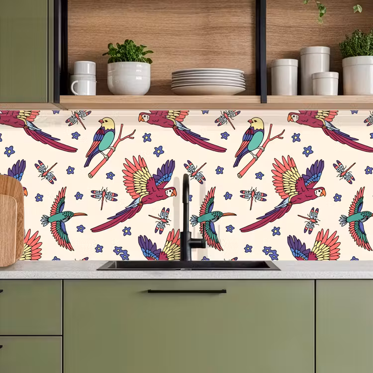 Keuken achterwand - Patronen - Vintage - Vogels — 8