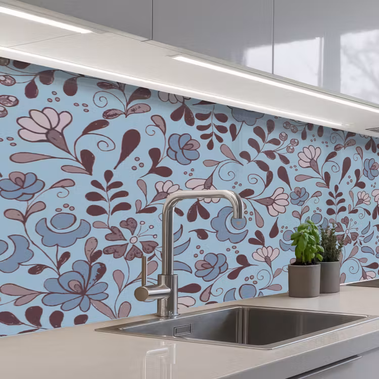 Keuken achterwand - Patroon - Bloem - Grijs - Blauw — 2
