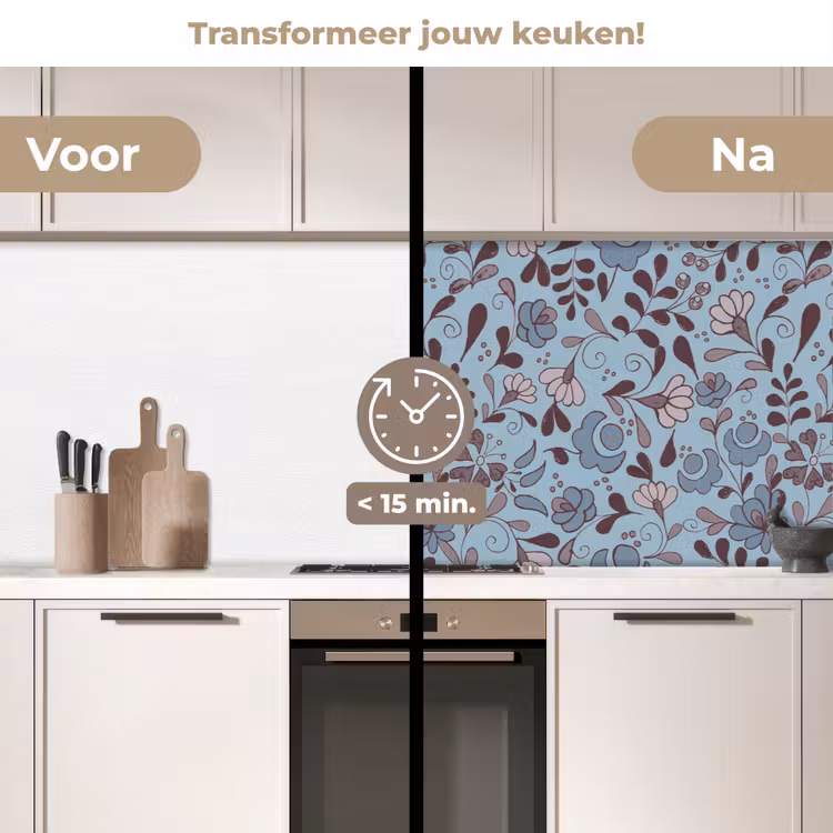 Keuken achterwand - Patroon - Bloem - Grijs - Blauw — 3