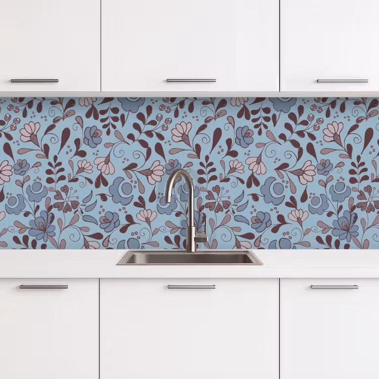Keuken achterwand - Patroon - Bloem - Grijs - Blauw — 4