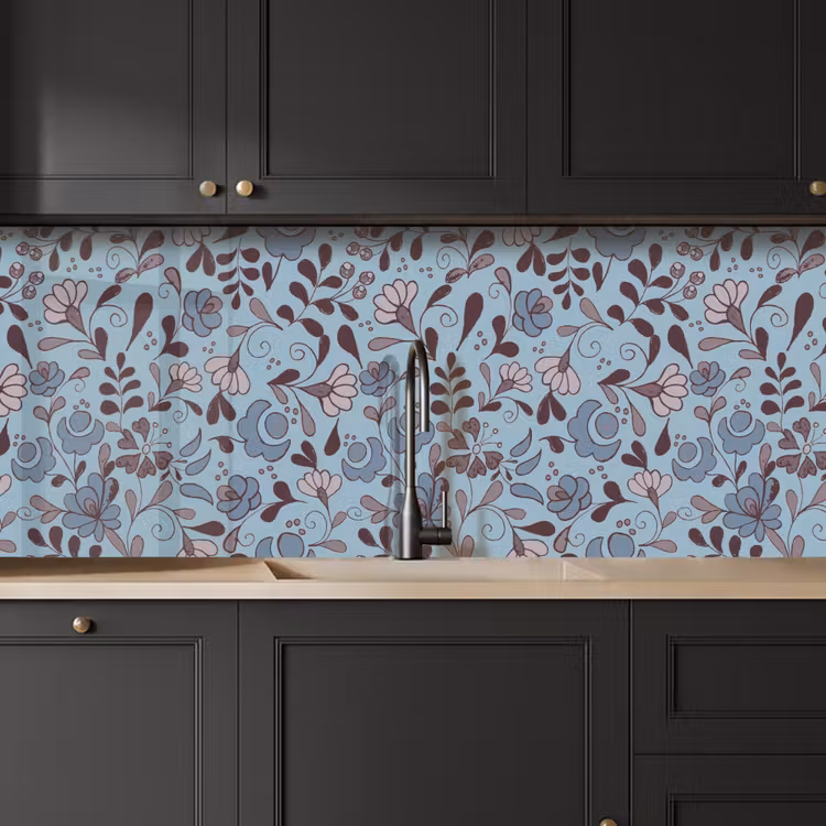 Keuken achterwand - Patroon - Bloem - Grijs - Blauw — 6