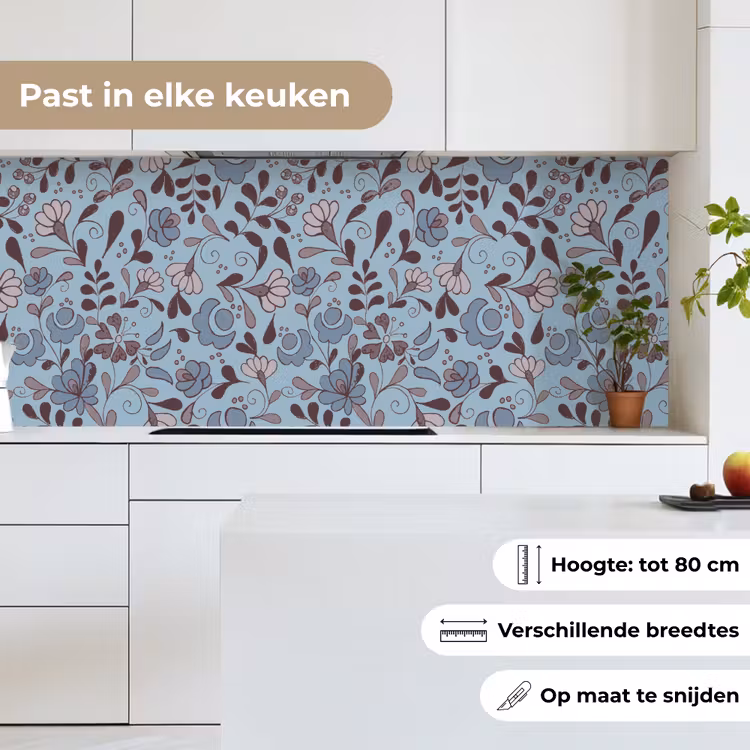 Keuken achterwand - Patroon - Bloem - Grijs - Blauw — 7