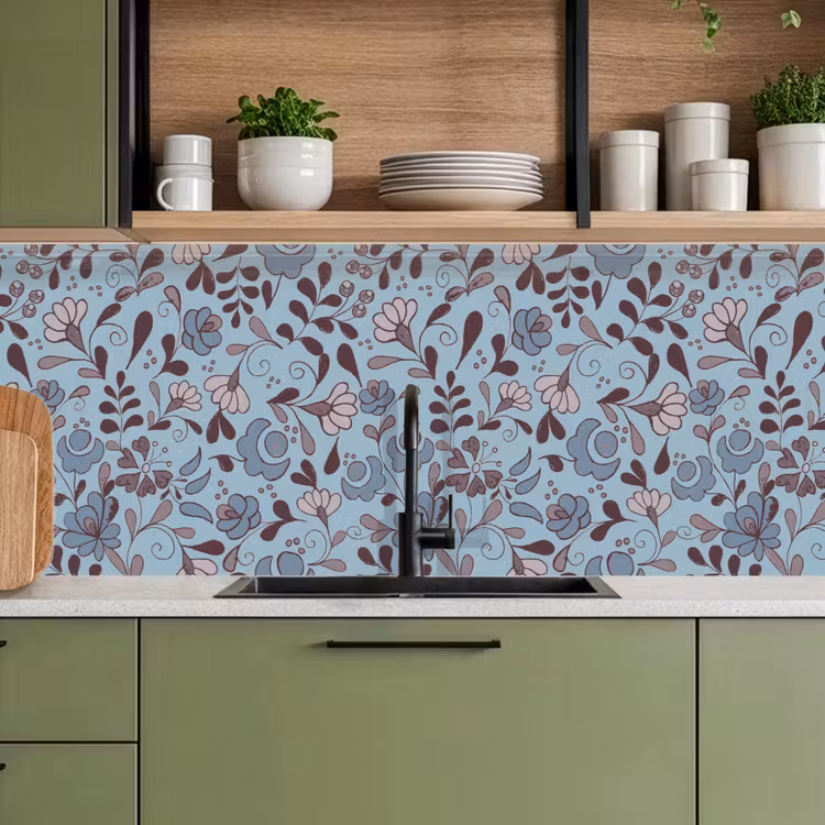 Keuken achterwand - Patroon - Bloem - Grijs - Blauw — 8