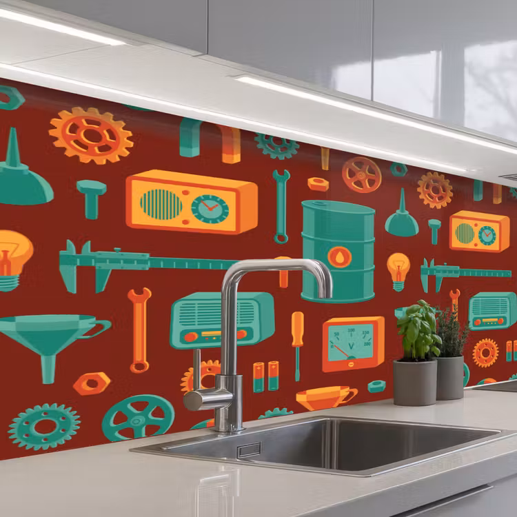 Keuken achterwand - Patroon - Retro - Gereedschap — 2