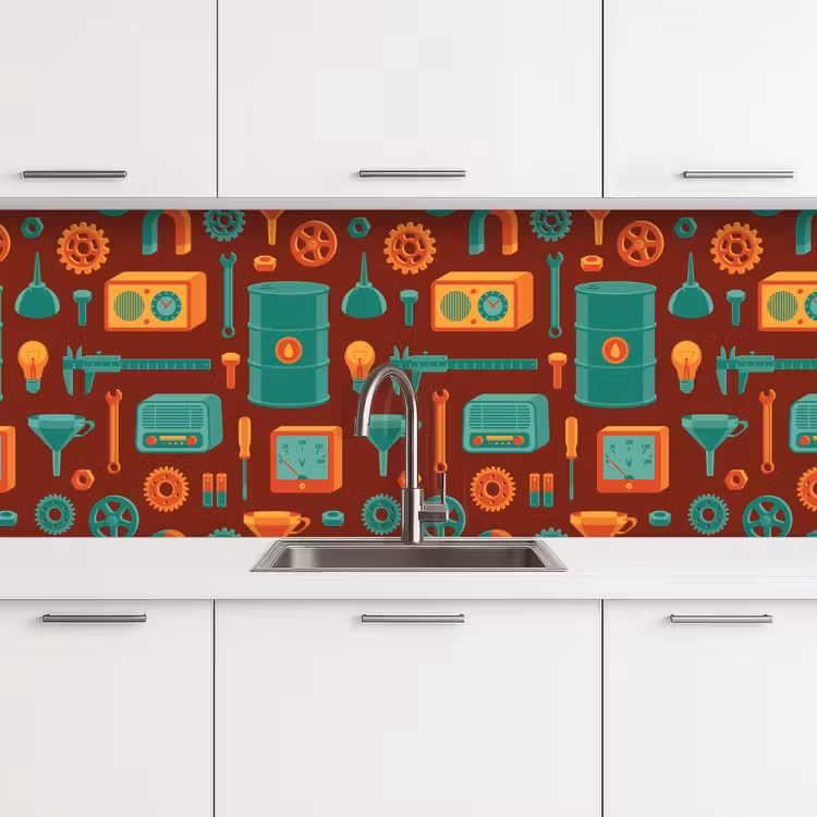 Keuken achterwand - Patroon - Retro - Gereedschap — 4