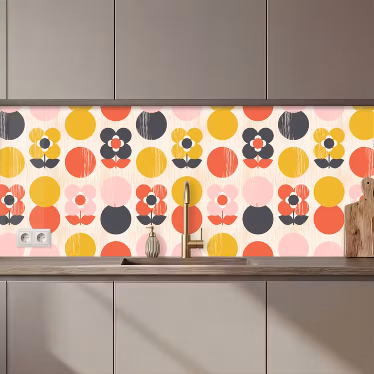 Keuken achterwand - Retro - Design - Bloemen - Pastel — 1