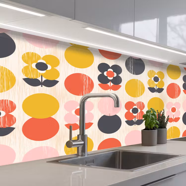 Keuken achterwand - Retro - Design - Bloemen - Pastel — 2