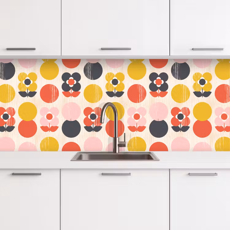 Keuken achterwand - Retro - Design - Bloemen - Pastel — 4