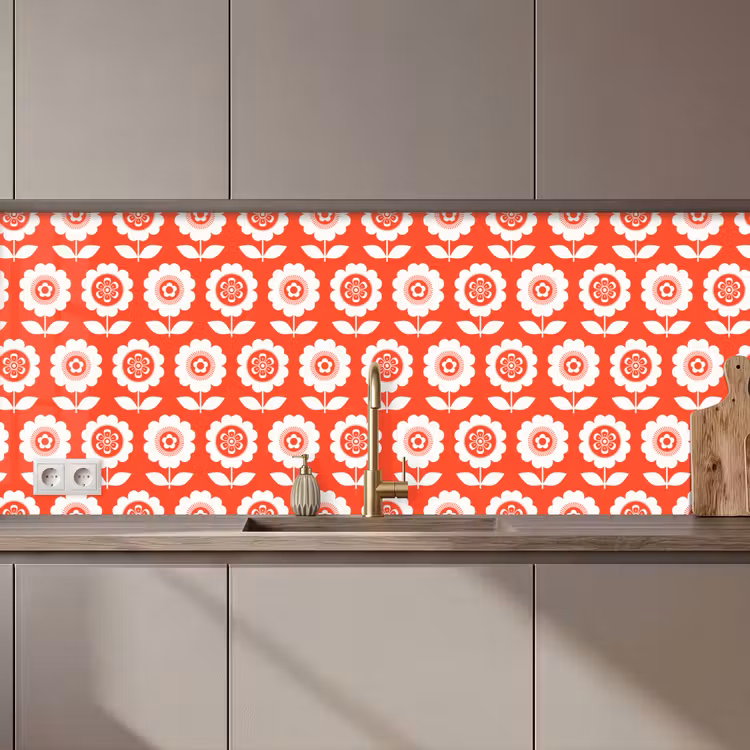 Keuken achterwand - Bloemen - Patroon - Rood — 1
