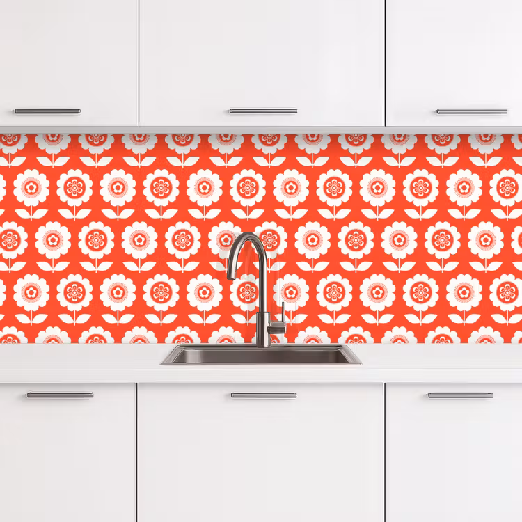 Keuken achterwand - Bloemen - Patroon - Rood — 4