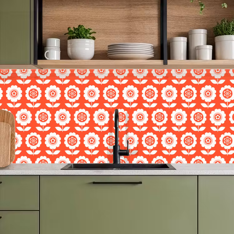 Keuken achterwand - Bloemen - Patroon - Rood — 8