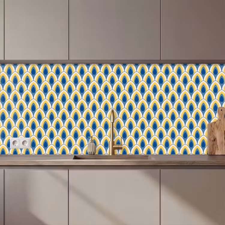 Keuken achterwand - Design - Patroon - Retro - Geel - Blauw — 1