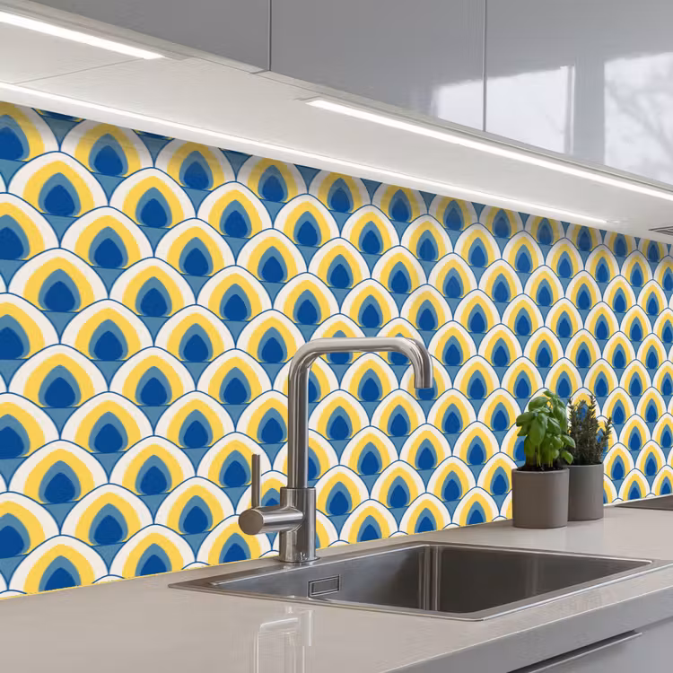 Keuken achterwand - Design - Patroon - Retro - Geel - Blauw — 2