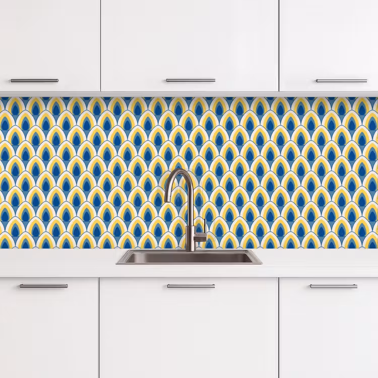 Keuken achterwand - Design - Patroon - Retro - Geel - Blauw — 4