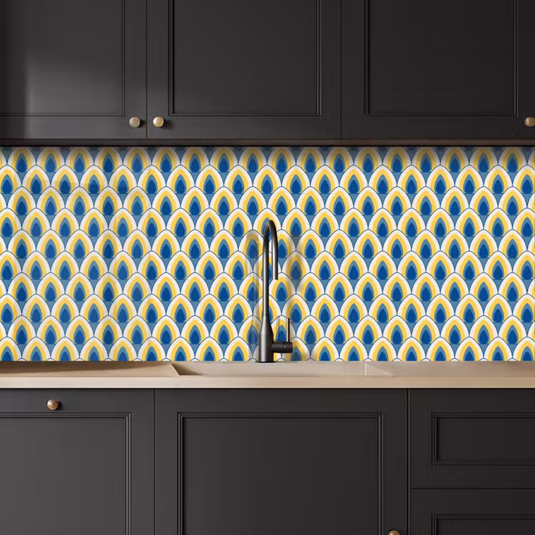 Keuken achterwand - Design - Patroon - Retro - Geel - Blauw — 6
