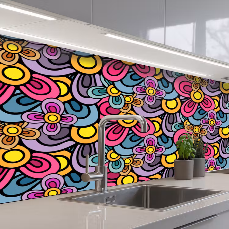 Keuken achterwand - Patroon - Hippie - Bloemen - Paars — 2