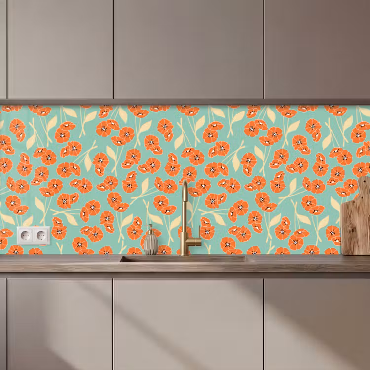 Keuken achterwand - Retro - Bloemen - Design - Oranje — 1