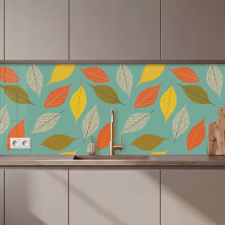 Keuken achterwand - Bladeren - Herfst - Vintage - Pastel - Patroon — 1