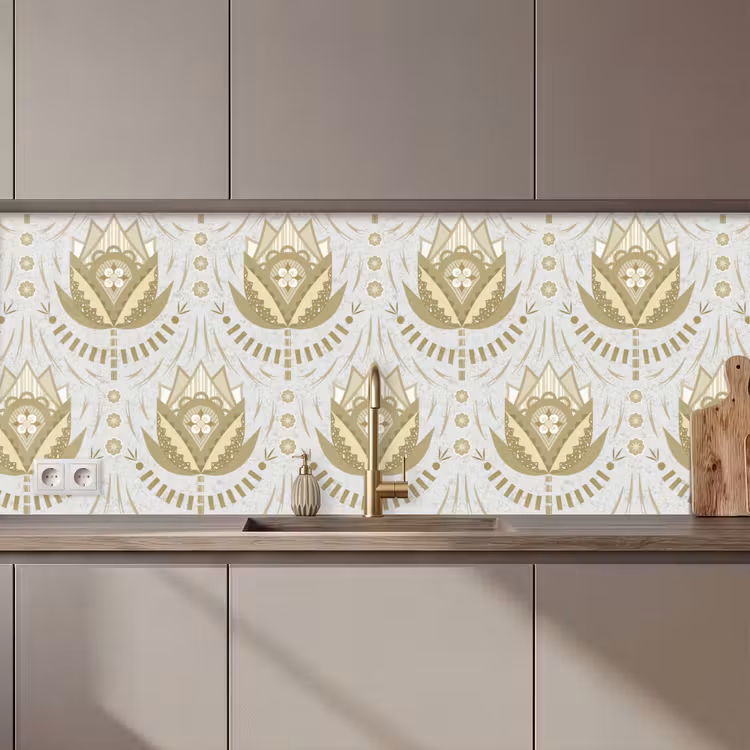 Keuken achterwand - Bloemen - Goud - Patronen — 1
