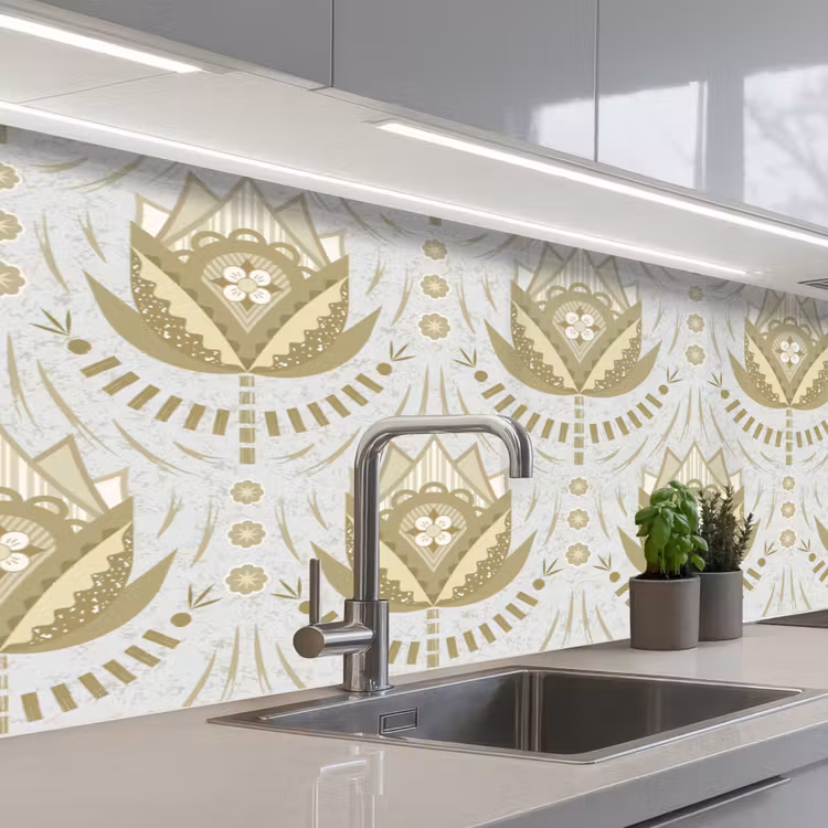 Keuken achterwand - Bloemen - Goud - Patronen — 2