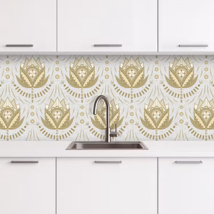 Keuken achterwand - Bloemen - Goud - Patronen — 4