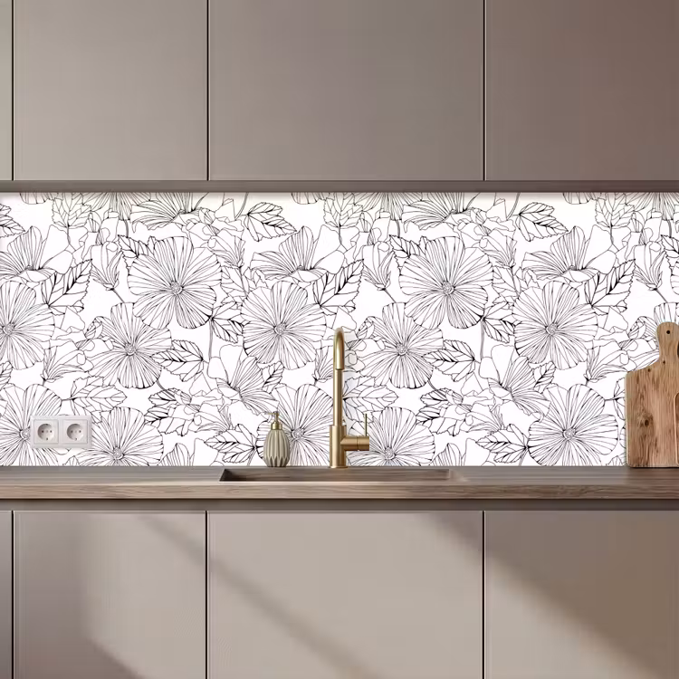 Keuken achterwand - Bloemen - Zwart - Wit - Design - Flora — 1