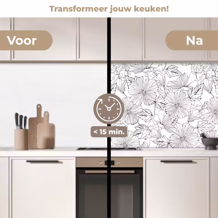Keuken achterwand - Bloemen - Zwart - Wit - Design - Flora — 3