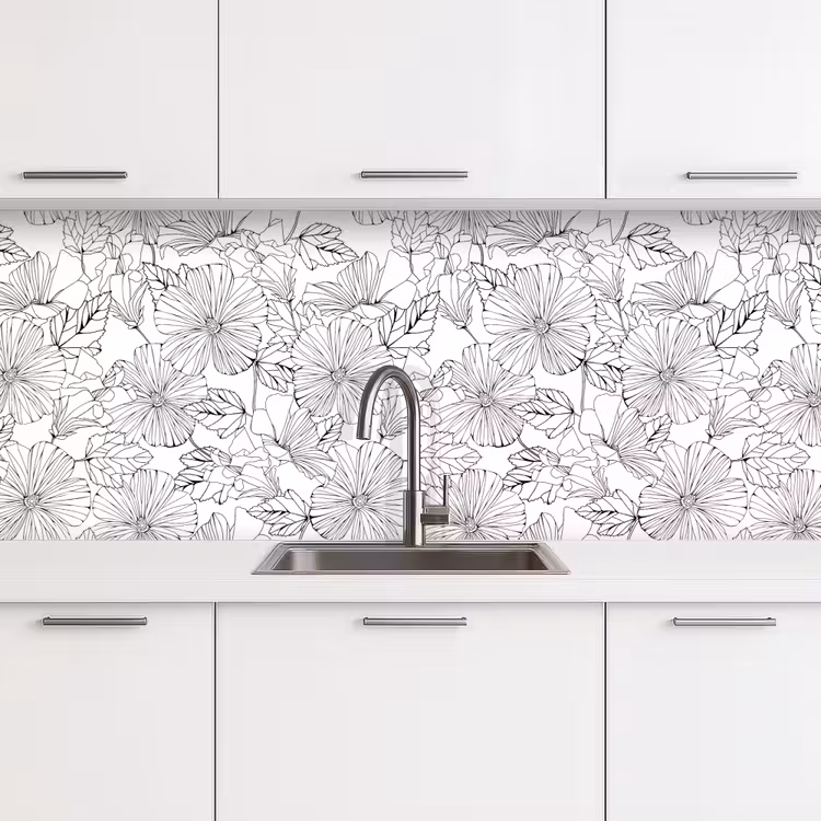 Keuken achterwand - Bloemen - Zwart - Wit - Design - Flora — 4