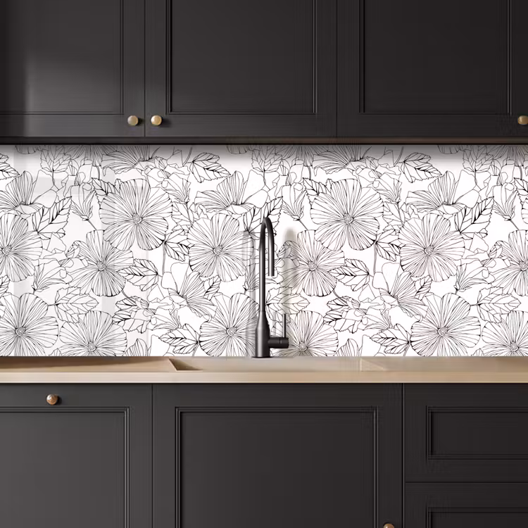 Keuken achterwand - Bloemen - Zwart - Wit - Design - Flora — 6