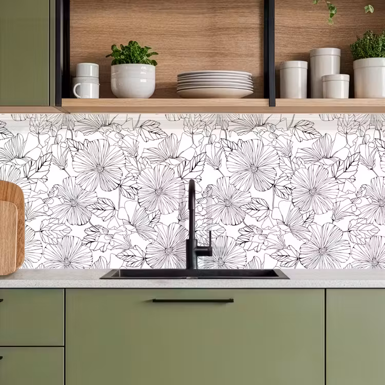 Keuken achterwand - Bloemen - Zwart - Wit - Design - Flora — 8