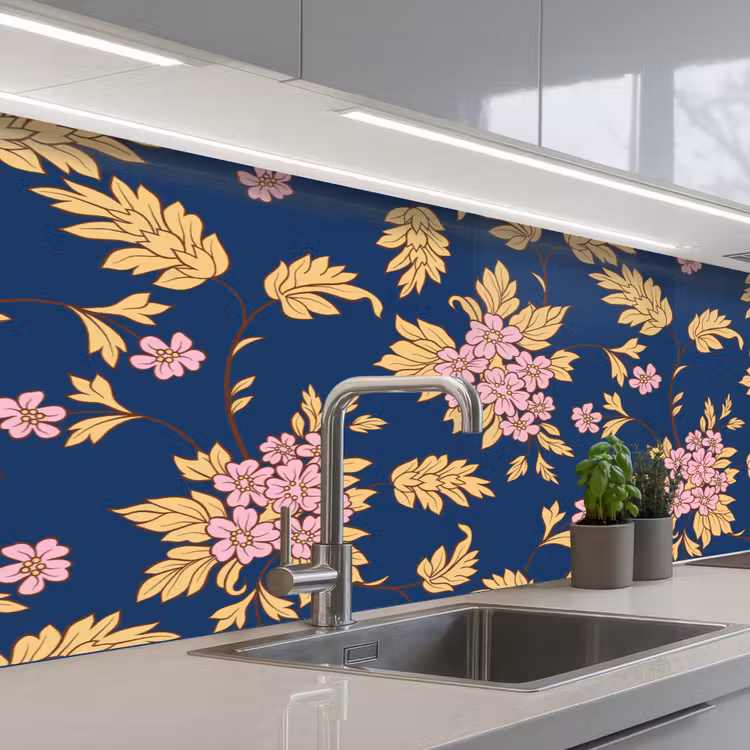 Keuken achterwand - Bloesem - Bladeren - Roze - Goud - Patronen — 2
