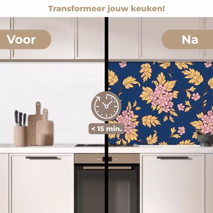 Keuken achterwand - Bloesem - Bladeren - Roze - Goud - Patronen — 3