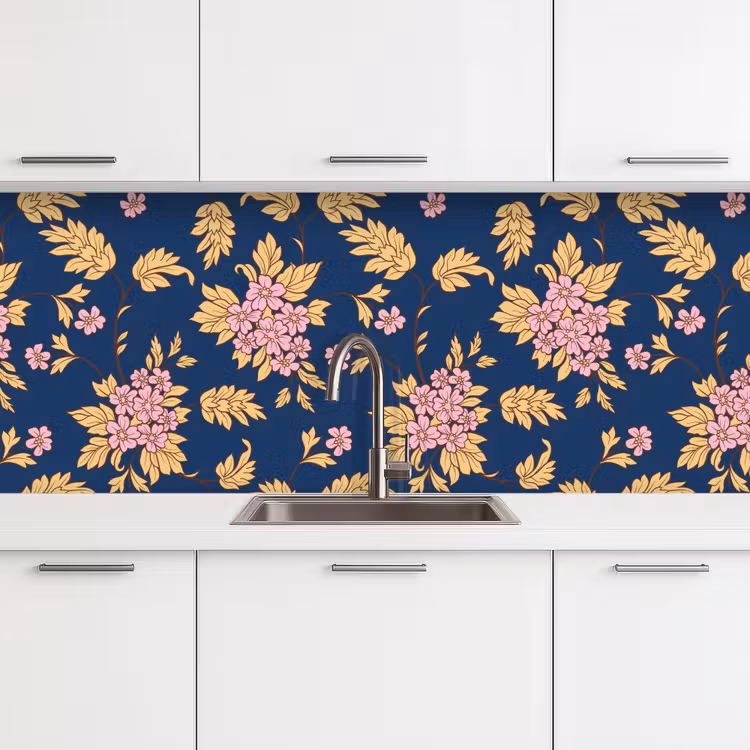 Keuken achterwand - Bloesem - Bladeren - Roze - Goud - Patronen — 4