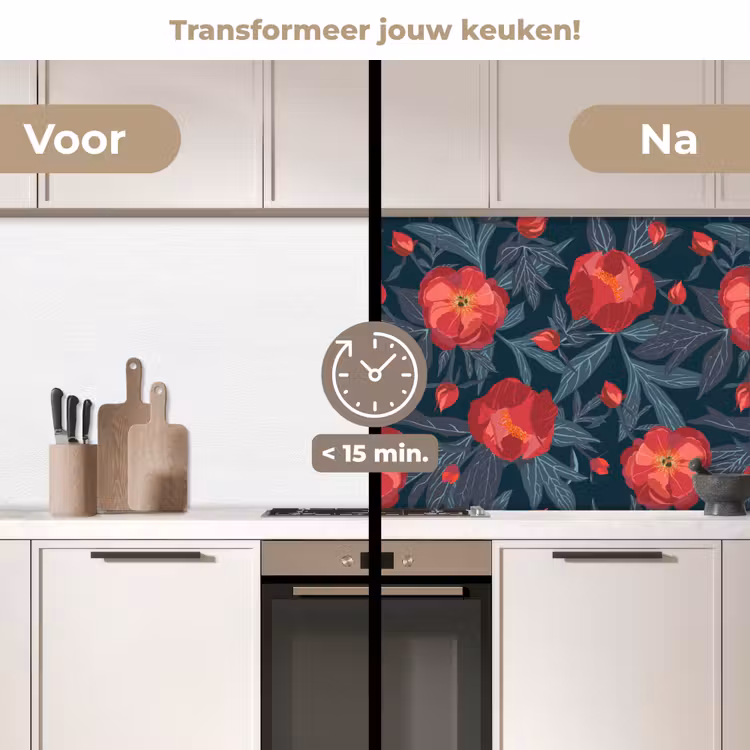 Keuken achterwand - Bloemen - Rood - Bladeren - Patronen — 3