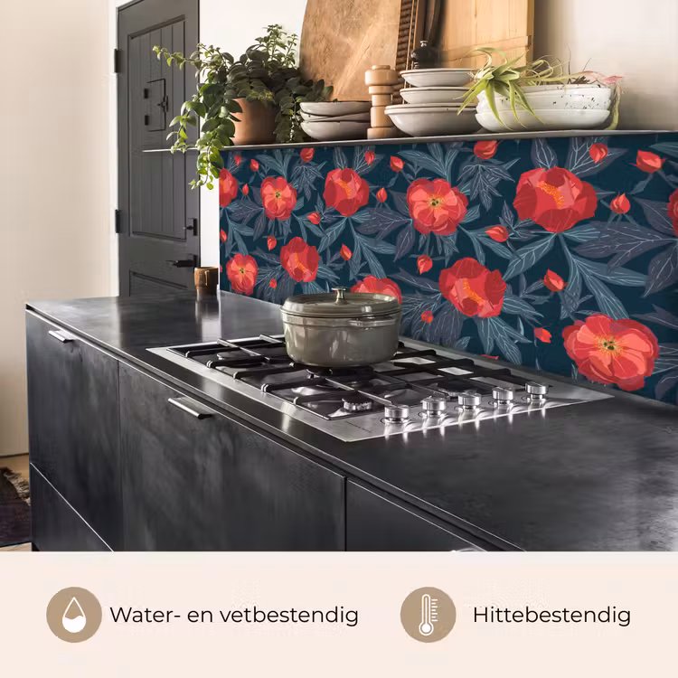 Keuken achterwand - Bloemen - Rood - Bladeren - Patronen — 5