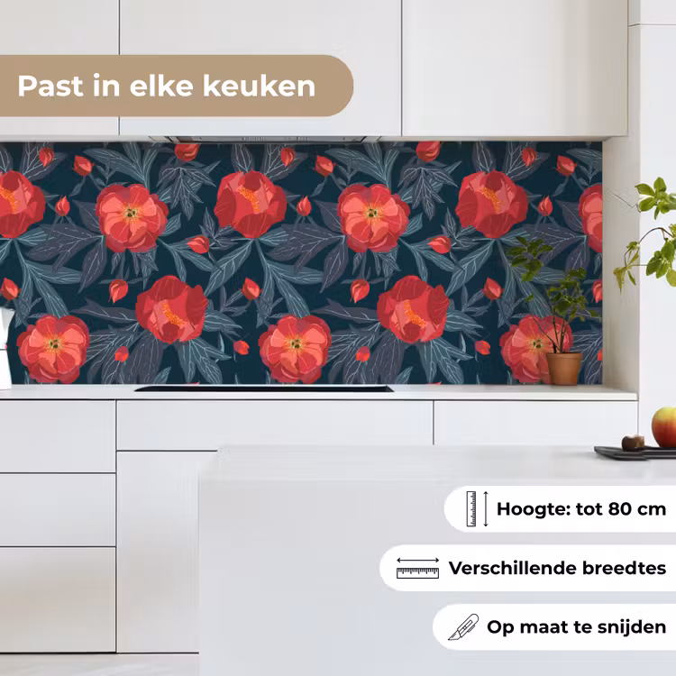 Keuken achterwand - Bloemen - Rood - Bladeren - Patronen — 7