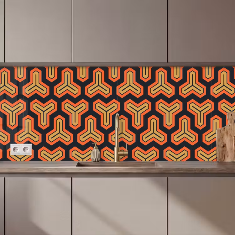Keuken achterwand - Goud - Rood - Patronen - Japans — 1