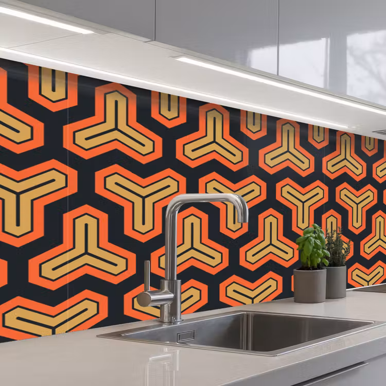 Keuken achterwand - Goud - Rood - Patronen - Japans — 2