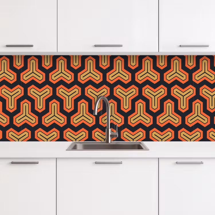 Keuken achterwand - Goud - Rood - Patronen - Japans — 4