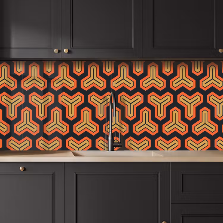 Keuken achterwand - Goud - Rood - Patronen - Japans — 6