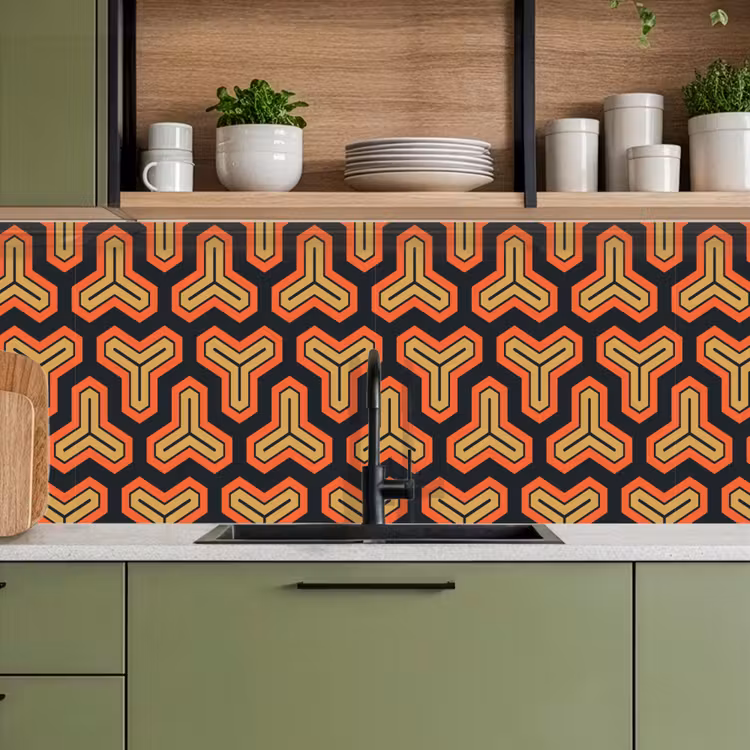 Keuken achterwand - Goud - Rood - Patronen - Japans — 8