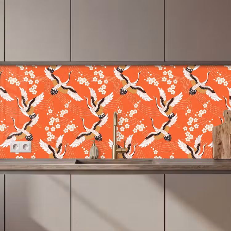 Keuken achterwand - Kraanvogel - Sakura - Patronen - Japans — 1
