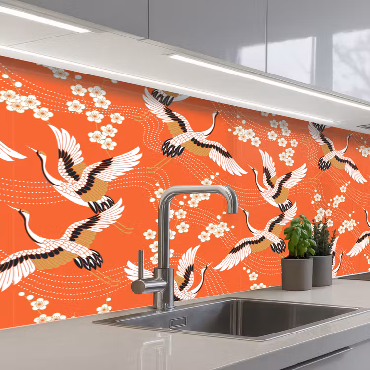 Keuken achterwand - Kraanvogel - Sakura - Patronen - Japans — 2