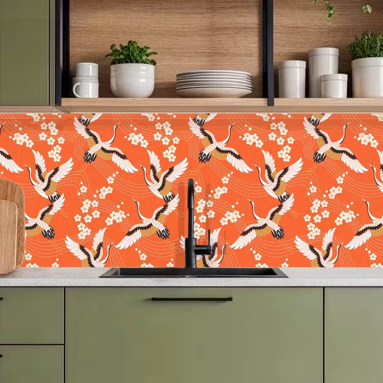 Keuken achterwand - Kraanvogel - Sakura - Patronen - Japans — 8