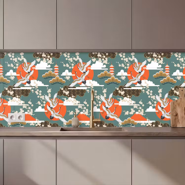 Keuken achterwand - Kraanvogel - Sakura - Zon - Patronen — 1