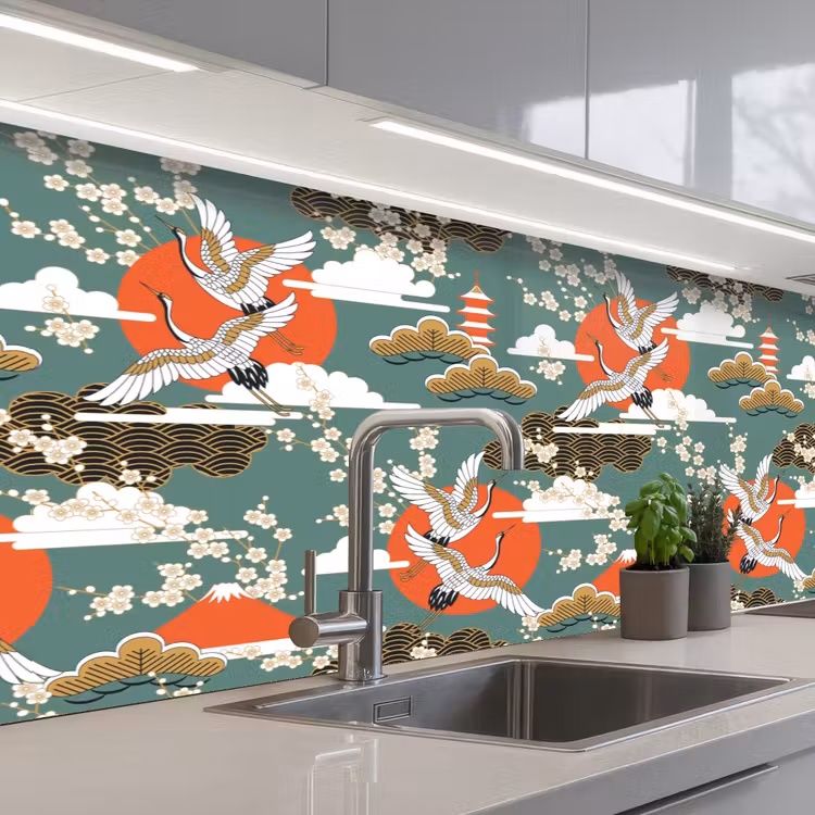 Keuken achterwand - Kraanvogel - Sakura - Zon - Patronen — 2