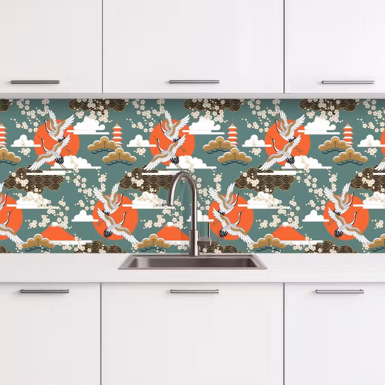 Keuken achterwand - Kraanvogel - Sakura - Zon - Patronen — 4