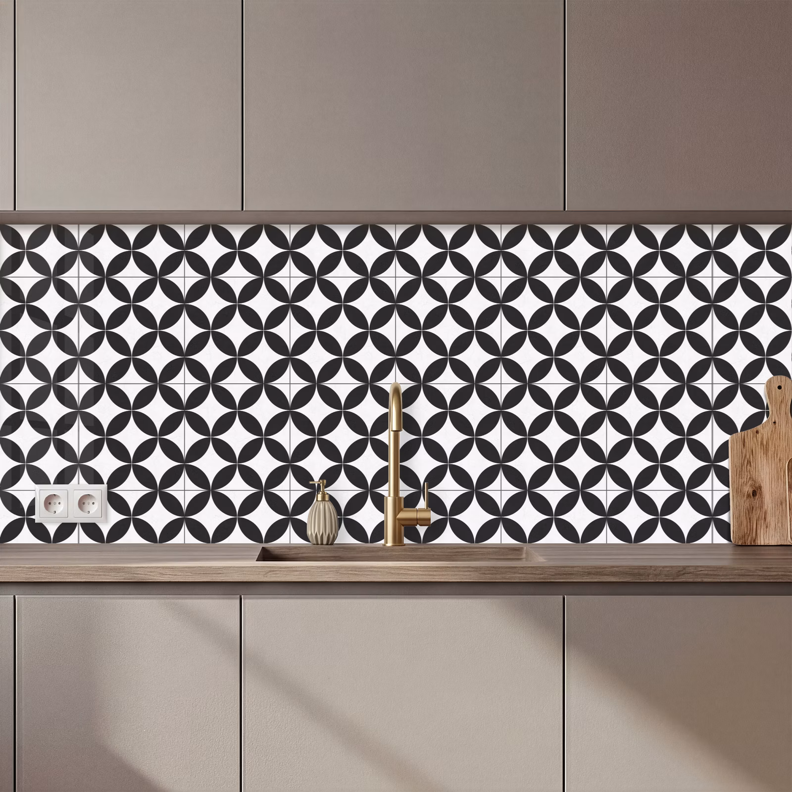 Keuken achterwand - Cirkel - Patroon - Zwart - Wit — 1