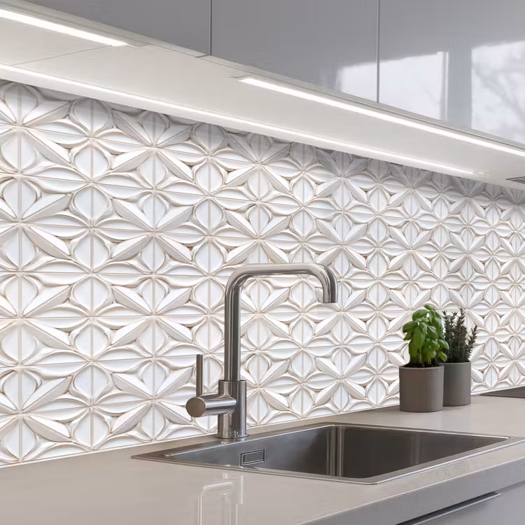 Keuken achterwand - 3D - Tegel - Bloem - Reliëf - Wit — 2