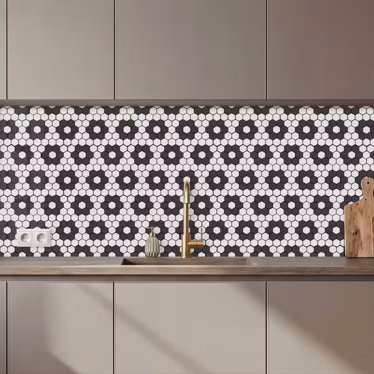 Keuken achterwand - Bloem - Vorm - Patroon - Zwart — 1